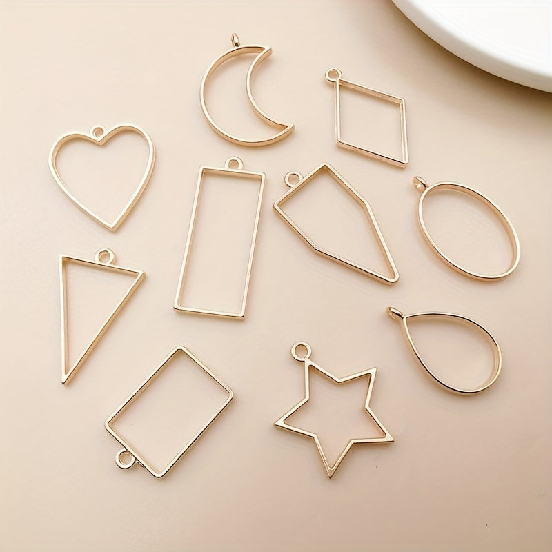 10pcs KC Golden Geometric Frame Pendant Charm for DIY Jewelry Making