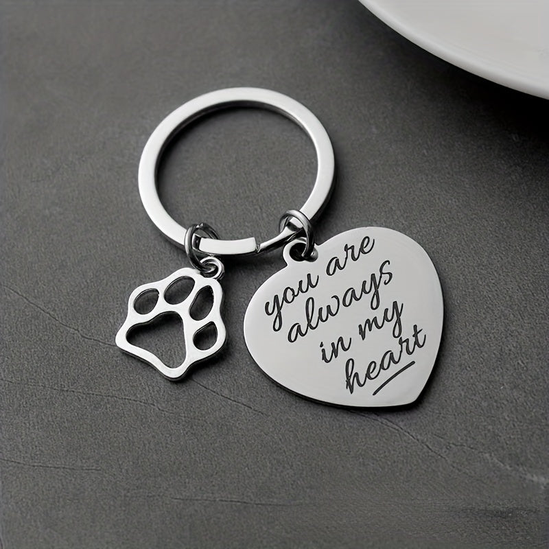Pet Memorial Stainless Steel Engraved Keychain, Always In My Heart