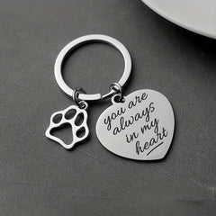 Pet Memorial Stainless Steel Engraved Keychain, Always In My Heart