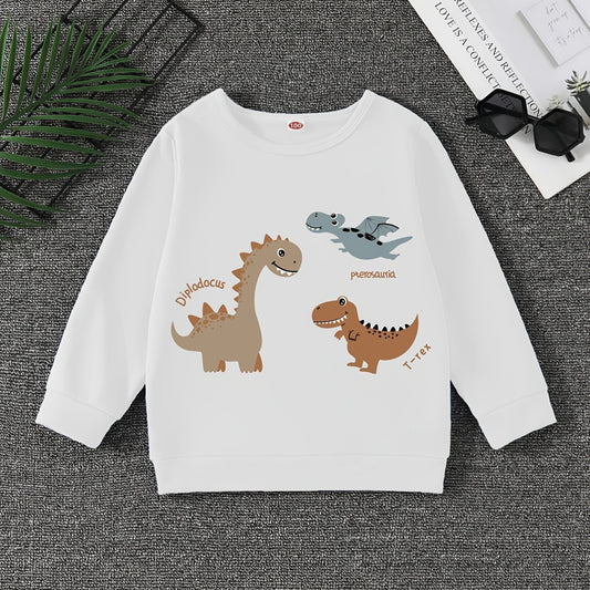 Dinosaur Print Boys Sweatshirt Long Sleeve Crew Neck Tops Kids Clothing