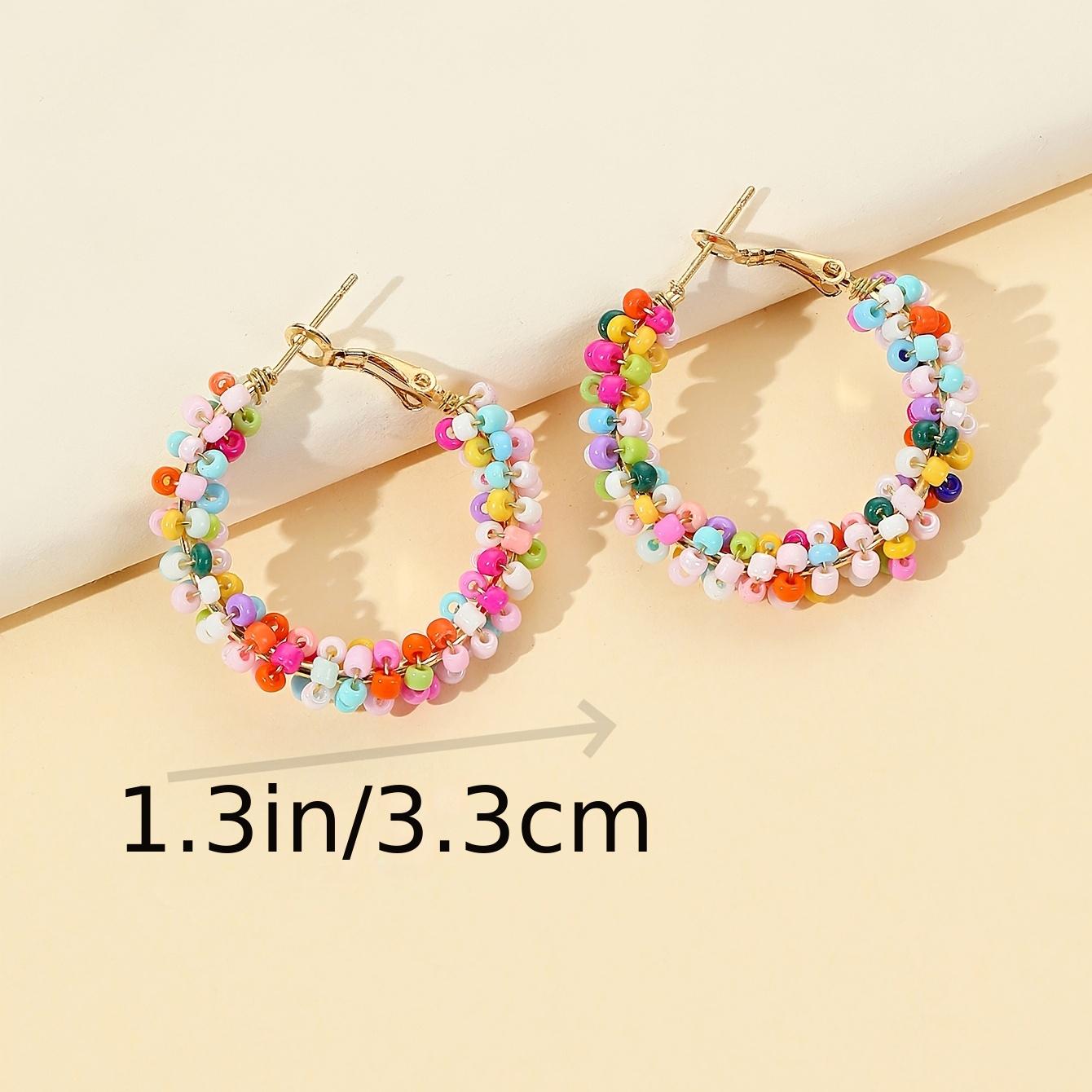 Colorful Rice Bead Hoop Earrings For Women