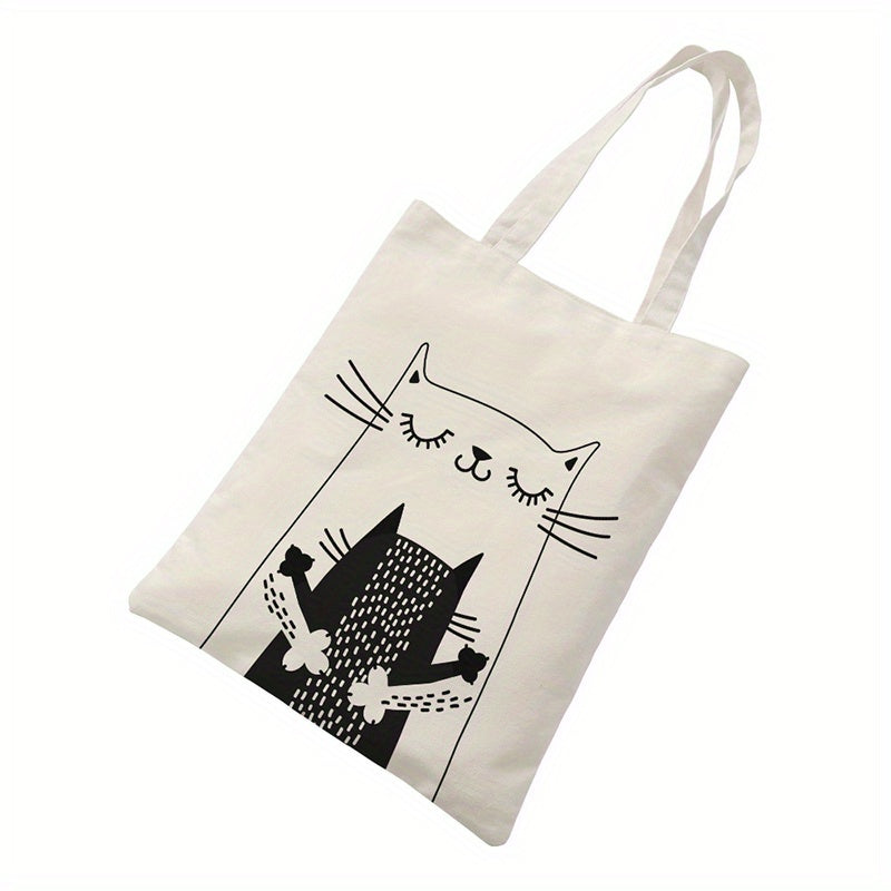 Cat Printed Canvas Handbag One Shoulder Men's Beach Bag Shopping Bag