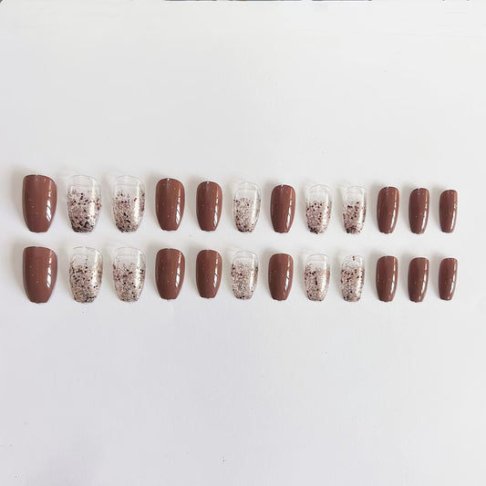 24 pcs Shimmer Ballerina Press On Nails Brown