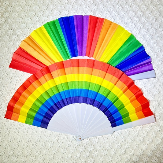 Rainbow Folding Fan Plastic Fan Bone Dance Fan Shoot Tool Craft Gift Fan