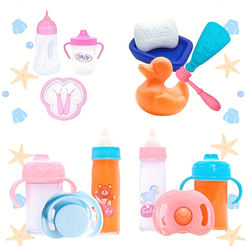 Mini Doll Toy Accessories Set: Bottle, Cup, Plate, Fork & Spoon