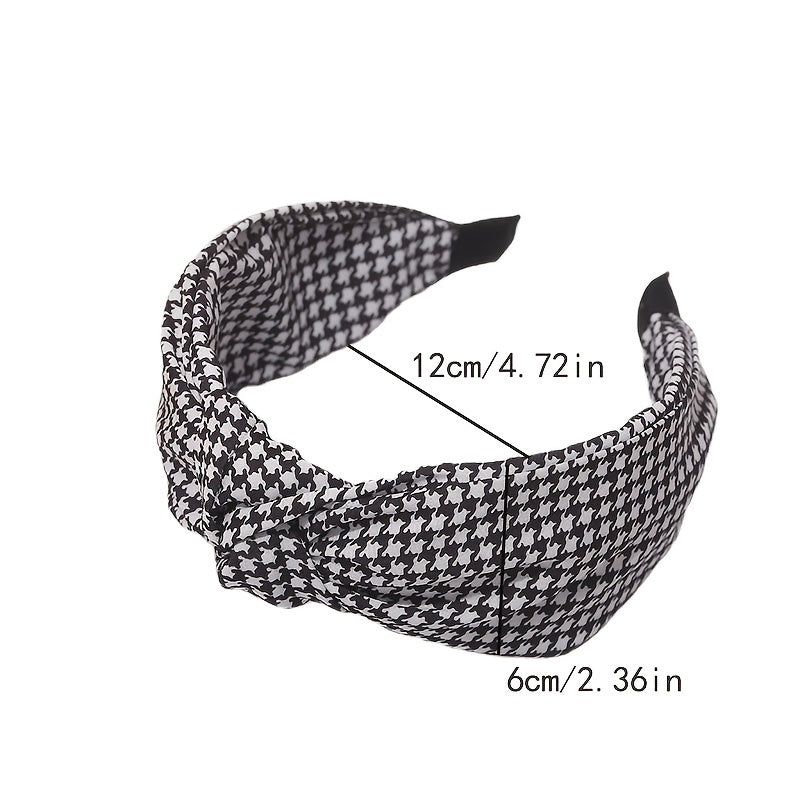 Houndstooth Cross Knot Headband for Women Non-Slip Hair Hoop