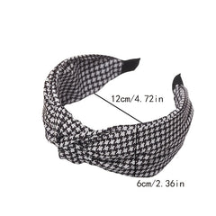 Houndstooth Cross Knot Headband for Women Non-Slip Hair Hoop