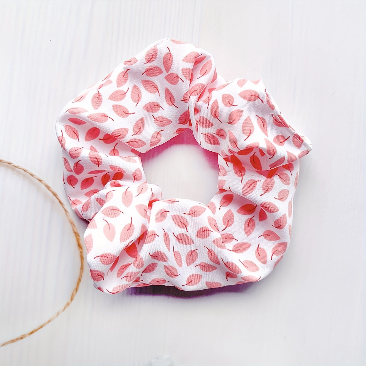5pcs Leaf Pattern Chiffon Scrunchies Hair Tie Ponytail Holder for Women Girls