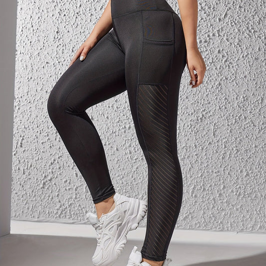 High Waist Butt Lifting Side Pocket Sports Leggings Mesh Insert Running Yoga