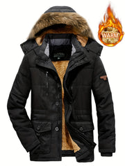 Men's Hooded Fleece Jacket Windproof Warm Retro Style