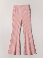 Girls' Stretchy Ribbed Knit Flare Pants Elastic Waist