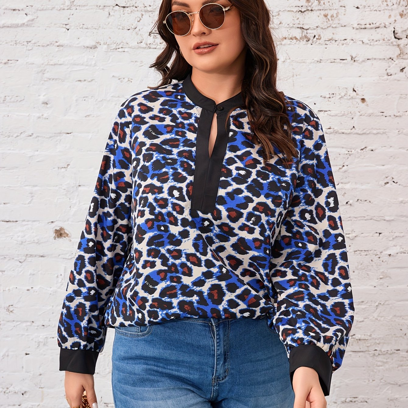  Leopard Print Lantern Sleeve Top