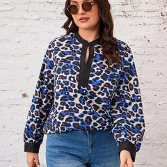  Leopard Print Lantern Sleeve Top