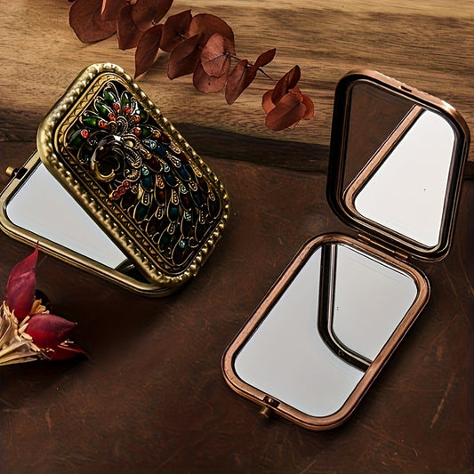 Vintage 3D Peacock Vanity Mirror Compact Portable Princess Mirror