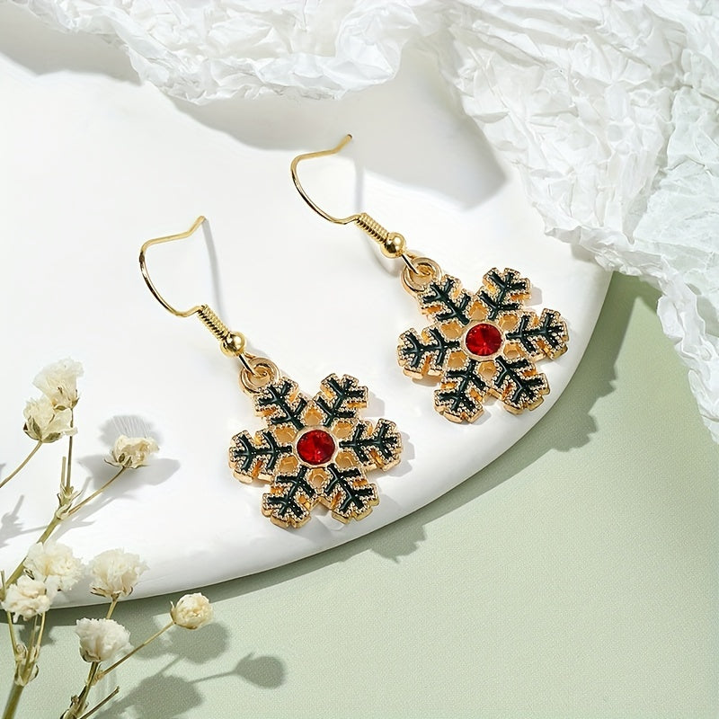 Christmas Snowflake Earrings with Artificial Diamond - Dripping Earrings