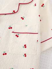 Cherry Print Pajama Set Sweet Top And Bow Shorts Women's Sleepwear