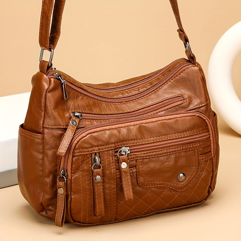 Large Capacity Soft Faux Leather Shoulder Crossbody Bag Adjustable Strap