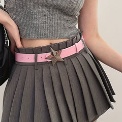 Y2K Punk Metal Pentagram Belt Pink PU Leather Girdle