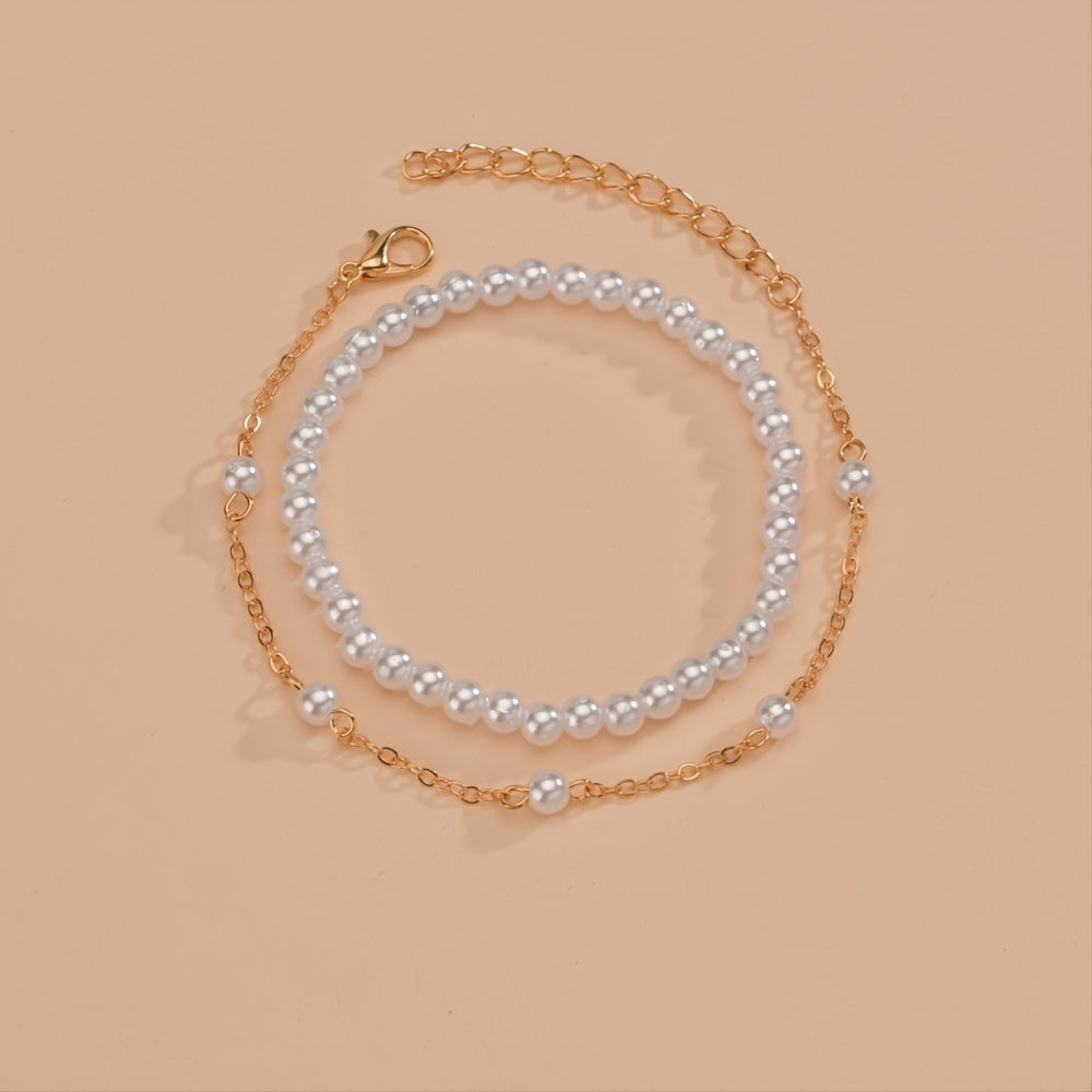 Vintage Sweet Faux Pearl Bead Bracelet Set 2 Pcs for Women