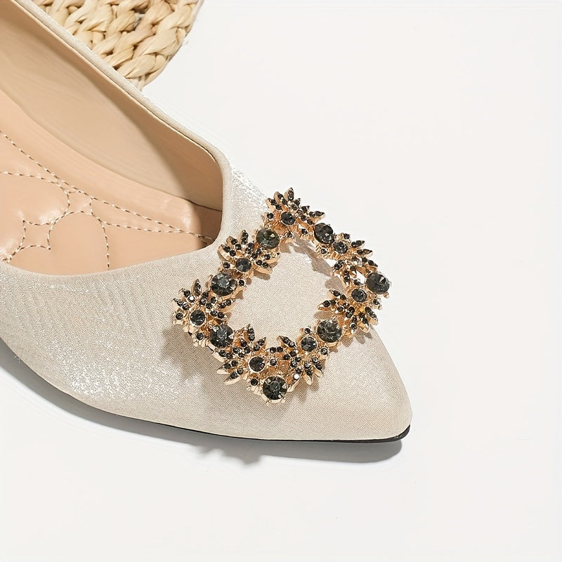 Women's Rhinestone Satin Flats Wedding Ballet Shoes