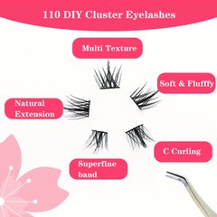 DIY 10mm Cluster Lashes Extensions C Curl 110pcs Soft Lightweight Home Use