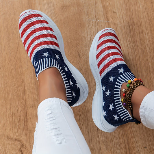 Women's Flag Pattern Sock Sneakers Low Top Slip On Knit Shoes