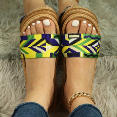Colorful Geometric Pattern Sandals Slip On Open Toe Non-slip Slides Shoes