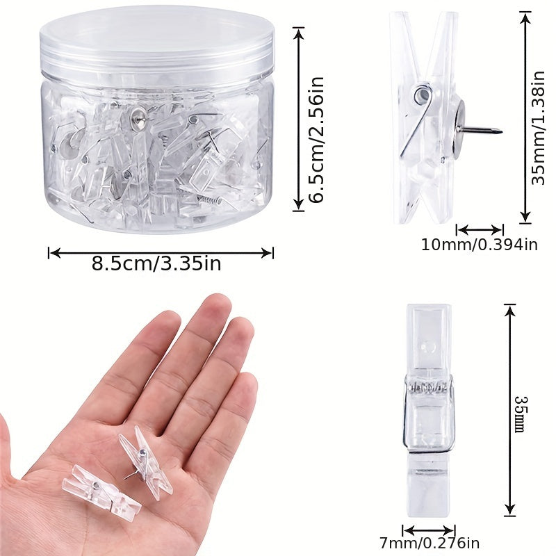 50pcs Transparent Plastic Push Pins for Photo & Cork Board Decoration