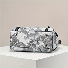 Floral Print Shoulder Bag Magnetic Closure PU Leather