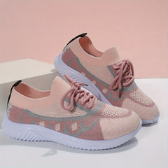 Women's Knit Sneakers Lace Up Running Shoes Breathable Non-slip Colorblock Shoes