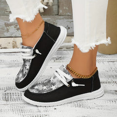 Women's Star Pattern Canvas Lace Up Shoes Lightweight Low Top Sneakers