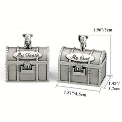 Baby Tooth Treasure Chest Box Silvery Tooth Holder And Curl Organizer Set