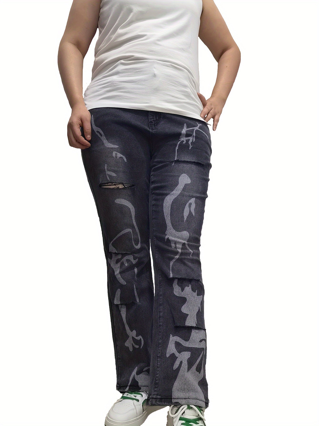  Washed Graphic Flared Leg Jeans