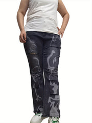  Washed Graphic Flared Leg Jeans