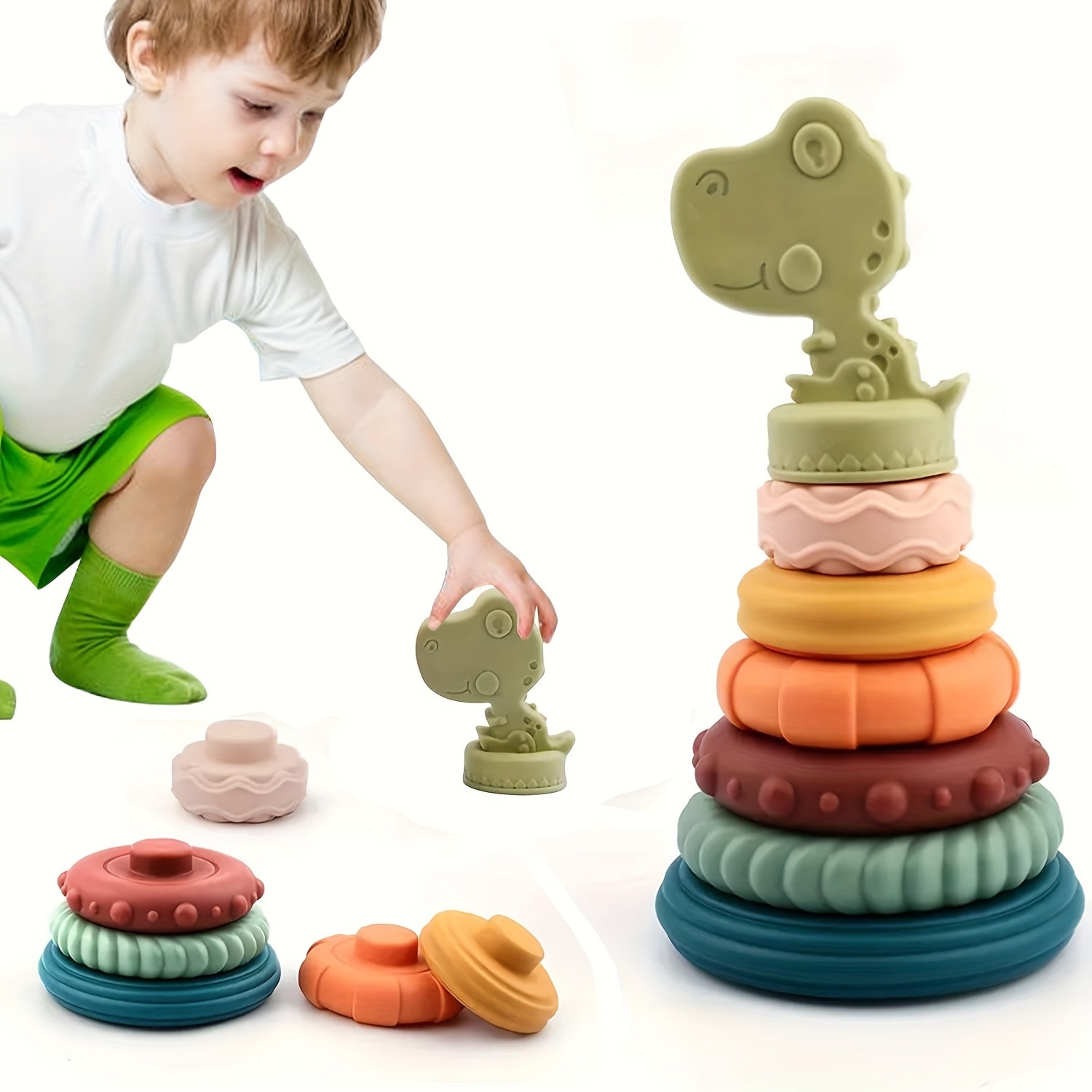 Silicone Stacking Rings Toy for Toddlers Educational Recognition