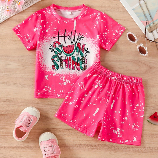 Kid's 2pcs Pajamas T shirt & Shorts Set HELLO SUNSHINE Cartoon Watermelon Print