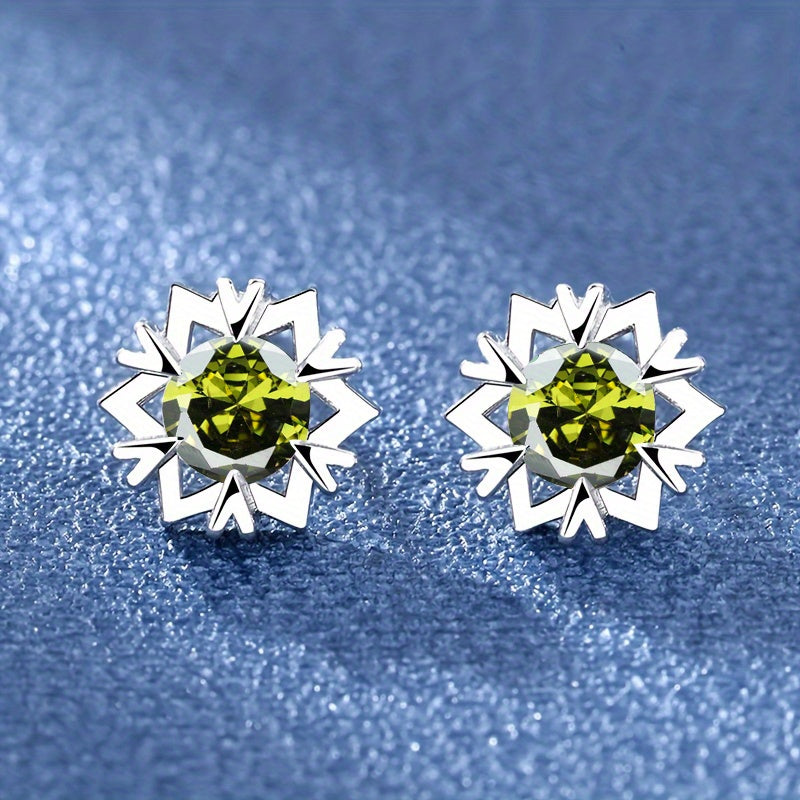 Snowflake Zircon Stud Earrings 18K Plated Wedding Party Jewelry Gift