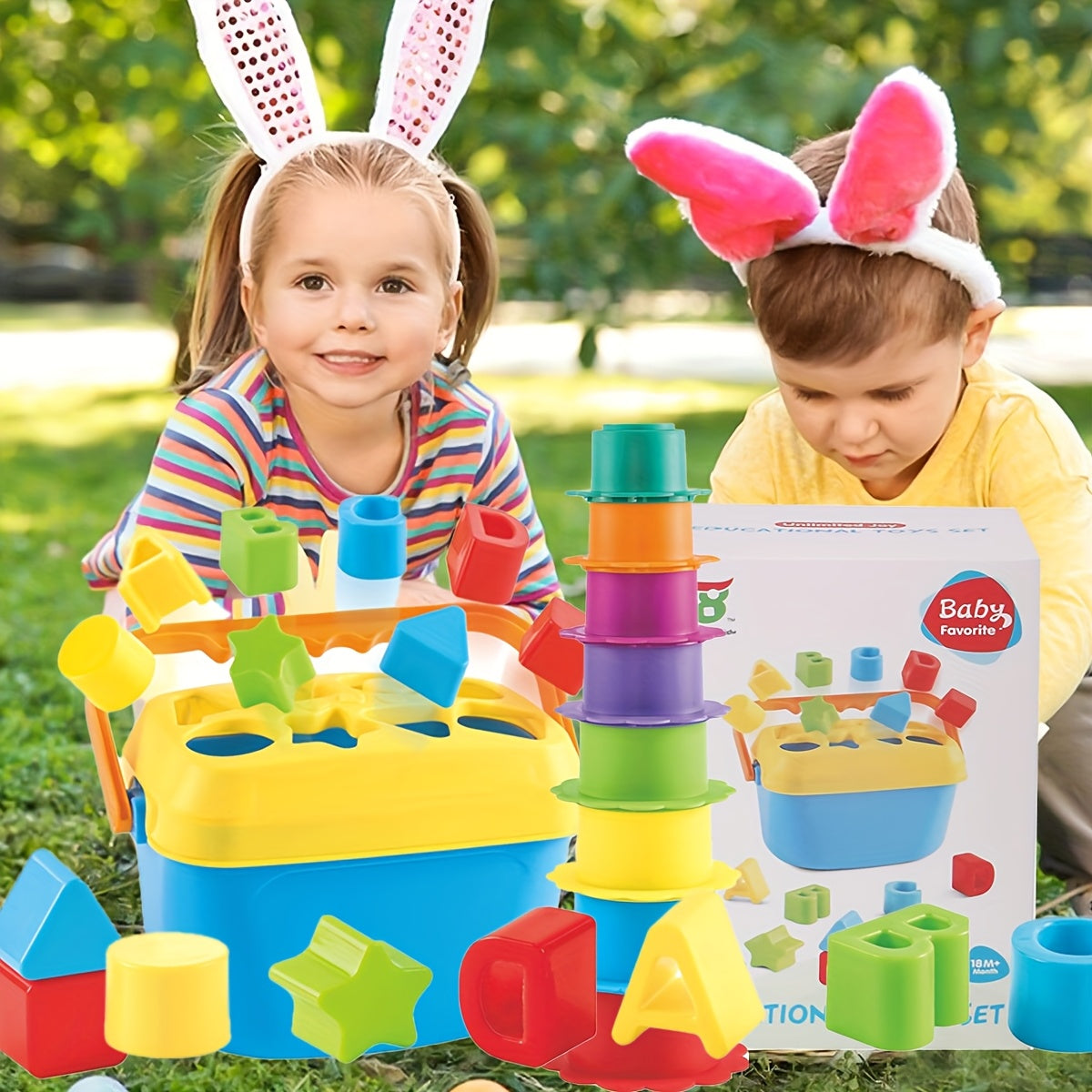 Colorful Stacking Cups Set Shape Sorter Bath Toys