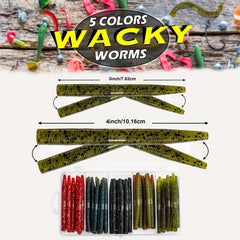 50pcs Senko Worms Fishing Lures Kit, Soft Plastic Bait for Bass Trout