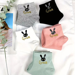 5 Pairs Bunny Print Crew Socks Women's Stockings & Hosiery