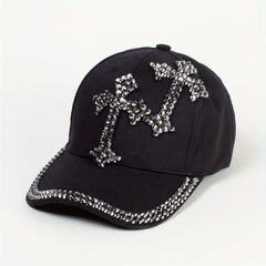 Y2K Cross Patch Baseball Cap Rhinestone Hip Hop Dad Hat