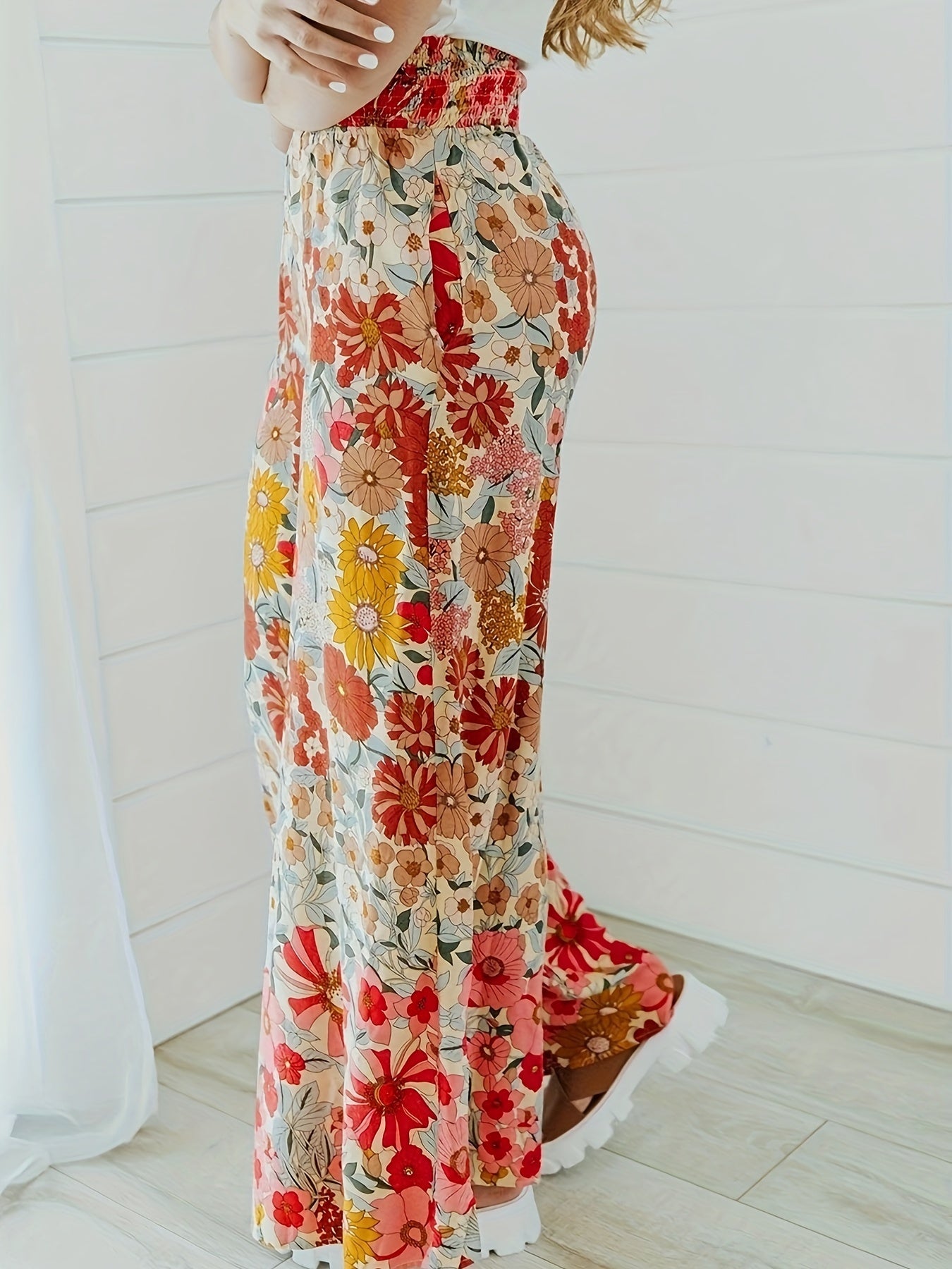 Floral Print Wide Leg Boho Pants