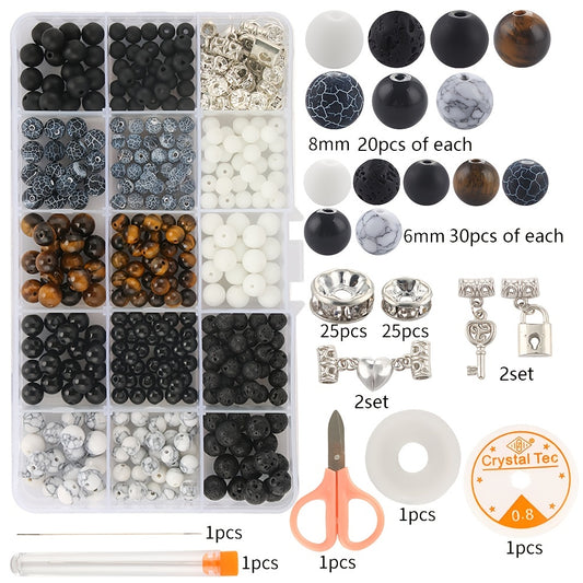 Natural Stone Beads Kit Couples Distance Bracelet Elastic Cord Magnet Clasps Box