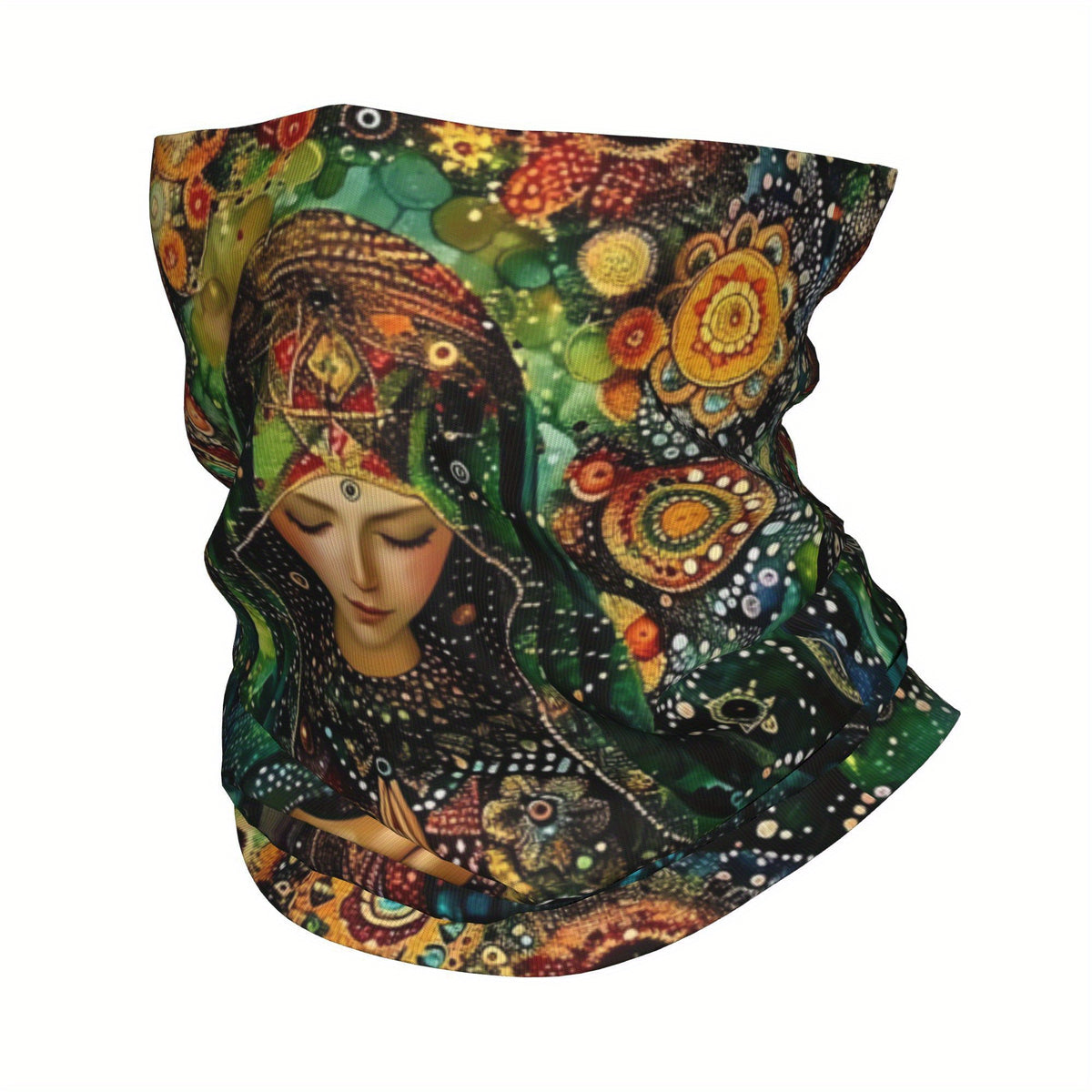Klimt-Inspired Green & Gold Beanie Scarf