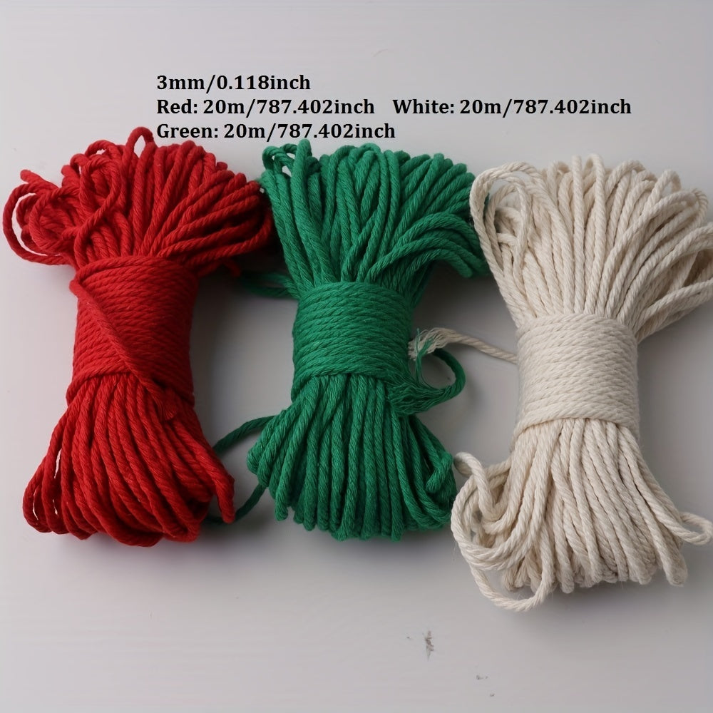 3pc Macrame Cord Christmas Decor Cotton Threads DIY Christmas Tree Ornaments