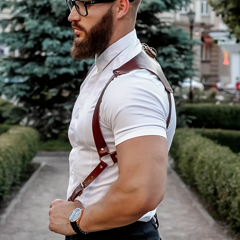Men's Leather Clothes Hollow Belt Suspenders Armor Costumes