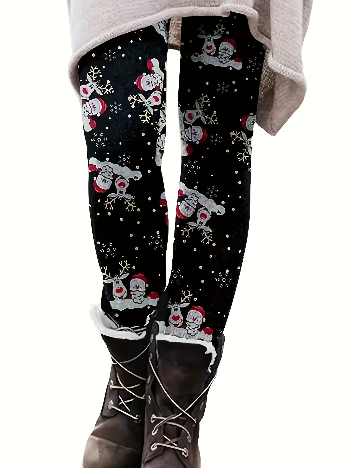 Women's Plus Christmas Print High Rise Skinny Pants