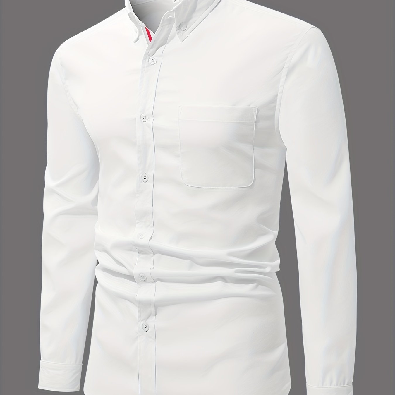 Men's Classic Solid Shirt Casual Lapel Button Up Long Sleeve Shirt