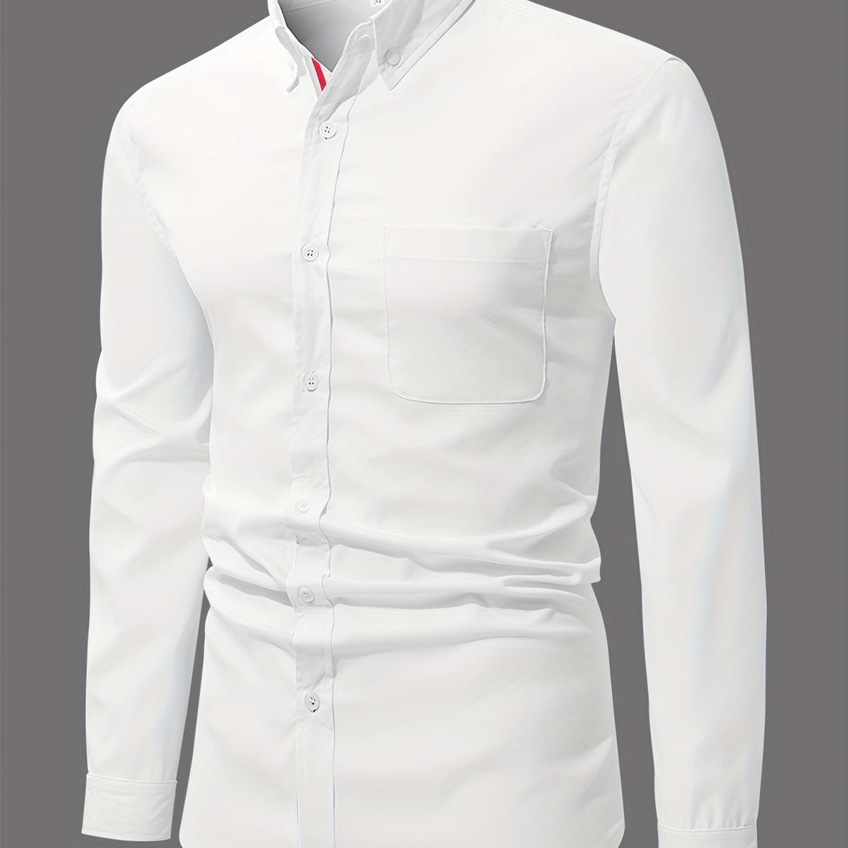 Men's Classic Solid Shirt Casual Lapel Button Up Long Sleeve Shirt