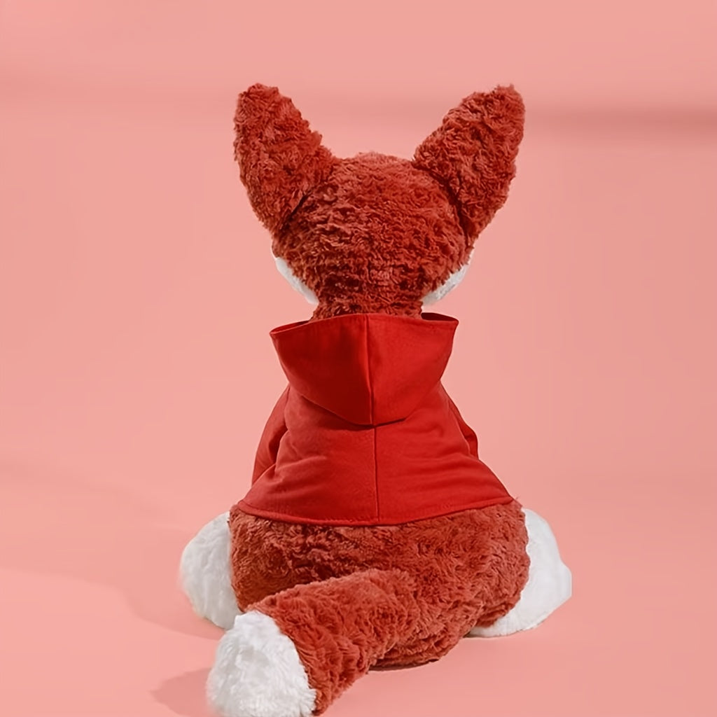 Realistic Fox Plush Toy in Red Hoodie Soft Stuffed Animal
